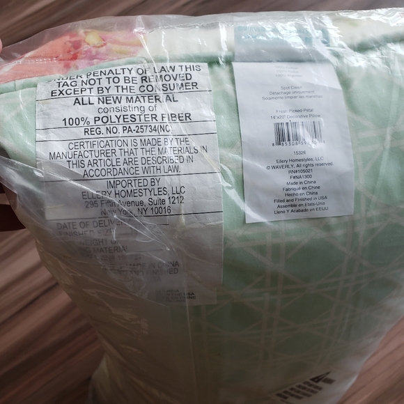 Waverly Floral & Light Aqua Geometric Pattern Accent Pillow NWT - Picture 3 of 9